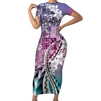 Aloha Vintage Plumeria Hawaiian Tapa Pattern Family Matching Short Sleeve Bodycon Dress and Hawaiian Shirt Gradient Hawaiian Tapa Pattern - Polynesian Pride