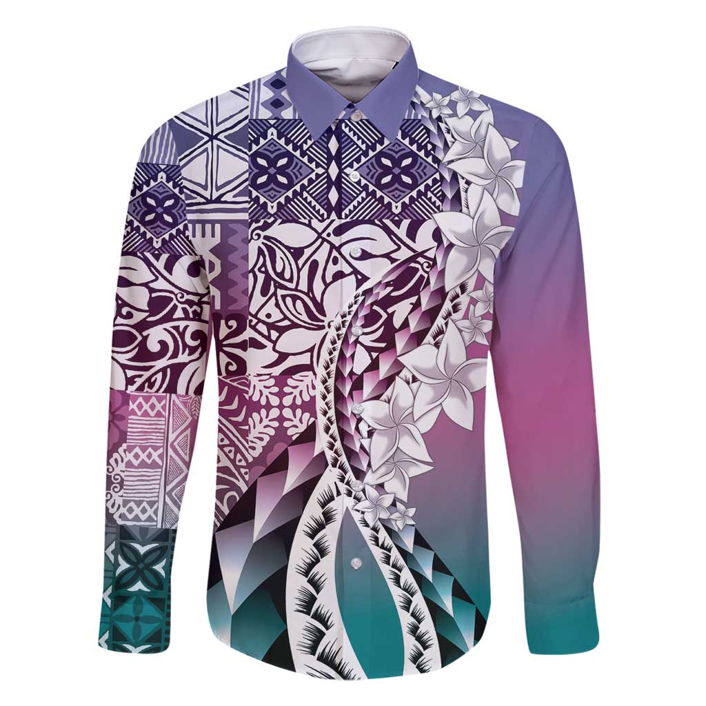 Aloha Vintage Plumeria Hawaiian Tapa Pattern Family Matching Tank Maxi Dress and Hawaiian Shirt Gradient Hawaiian Tapa Pattern - Polynesian Pride