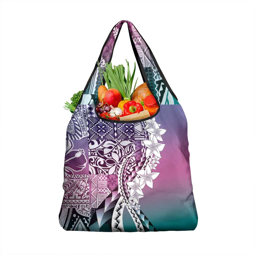 Aloha Vintage Plumeria Hawaiian Tapa Pattern Grocery Bag Gradient Hawaiian Tapa Pattern - Polynesian Pride