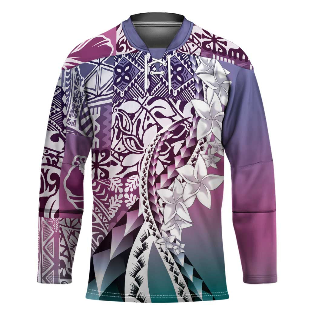 Aloha Vintage Plumeria Hawaiian Tapa Pattern Hockey Jersey Gradient Hawaiian Tapa Pattern - Polynesian Pride