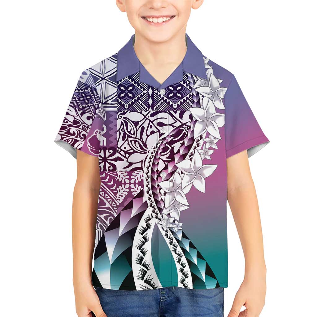 Aloha Vintage Plumeria Hawaiian Tapa Pattern Kid Hawaiian Shirt Gradient Hawaiian Tapa Pattern LT9 Kid Gradient - Polynesian Pride
