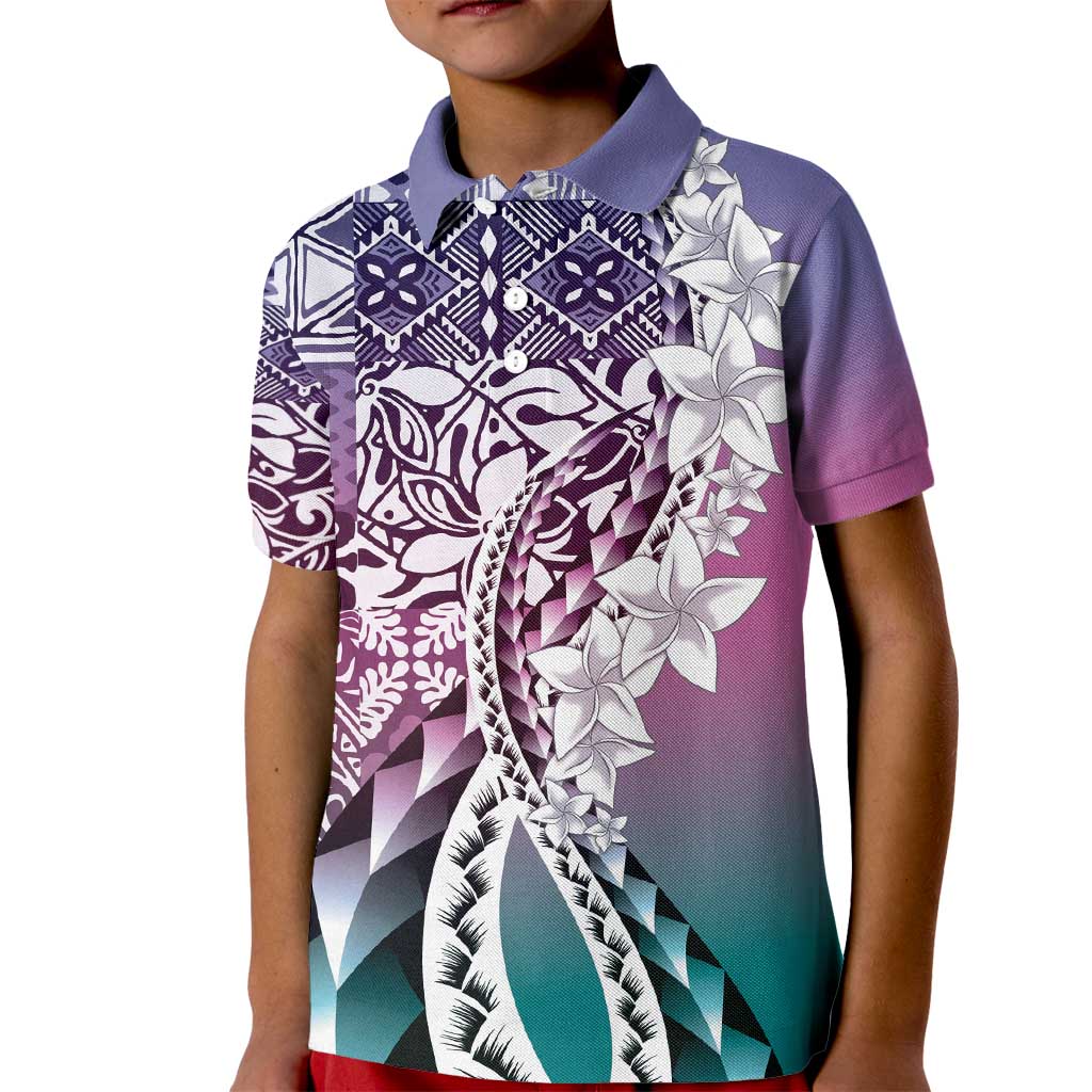 Aloha Vintage Plumeria Hawaiian Tapa Pattern Kid Polo Shirt Gradient Hawaiian Tapa Pattern - Polynesian Pride