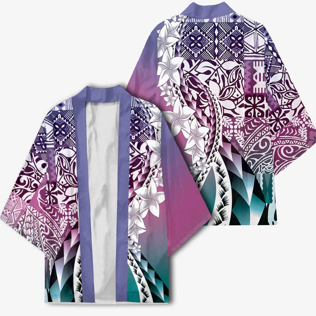 Aloha Vintage Plumeria Hawaiian Tapa Pattern Kimono Gradient Hawaiian Tapa Pattern - Polynesian Pride