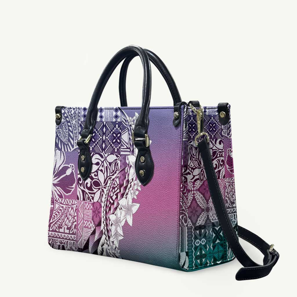 Aloha Vintage Plumeria Hawaiian Tapa Pattern Leather Bag Gradient Hawaiian Tapa Pattern - Polynesian Pride
