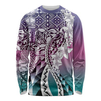 Aloha Vintage Plumeria Hawaiian Tapa Pattern Long Sleeve Shirt Gradient Hawaiian Tapa Pattern LT9 Unisex Gradient - Polynesian Pride