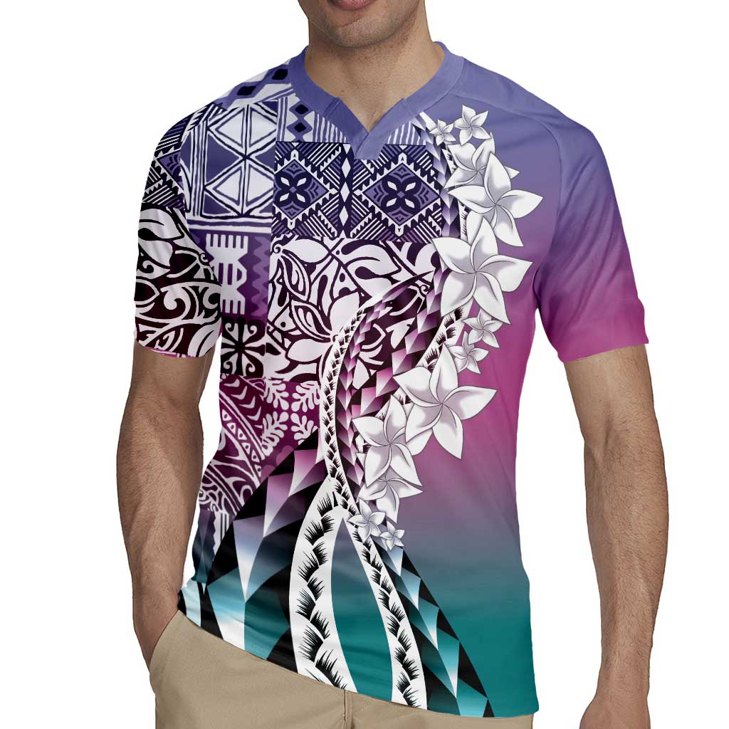 Aloha Vintage Plumeria Hawaiian Tapa Pattern Rugby Jersey Gradient Hawaiian Tapa Pattern - Polynesian Pride