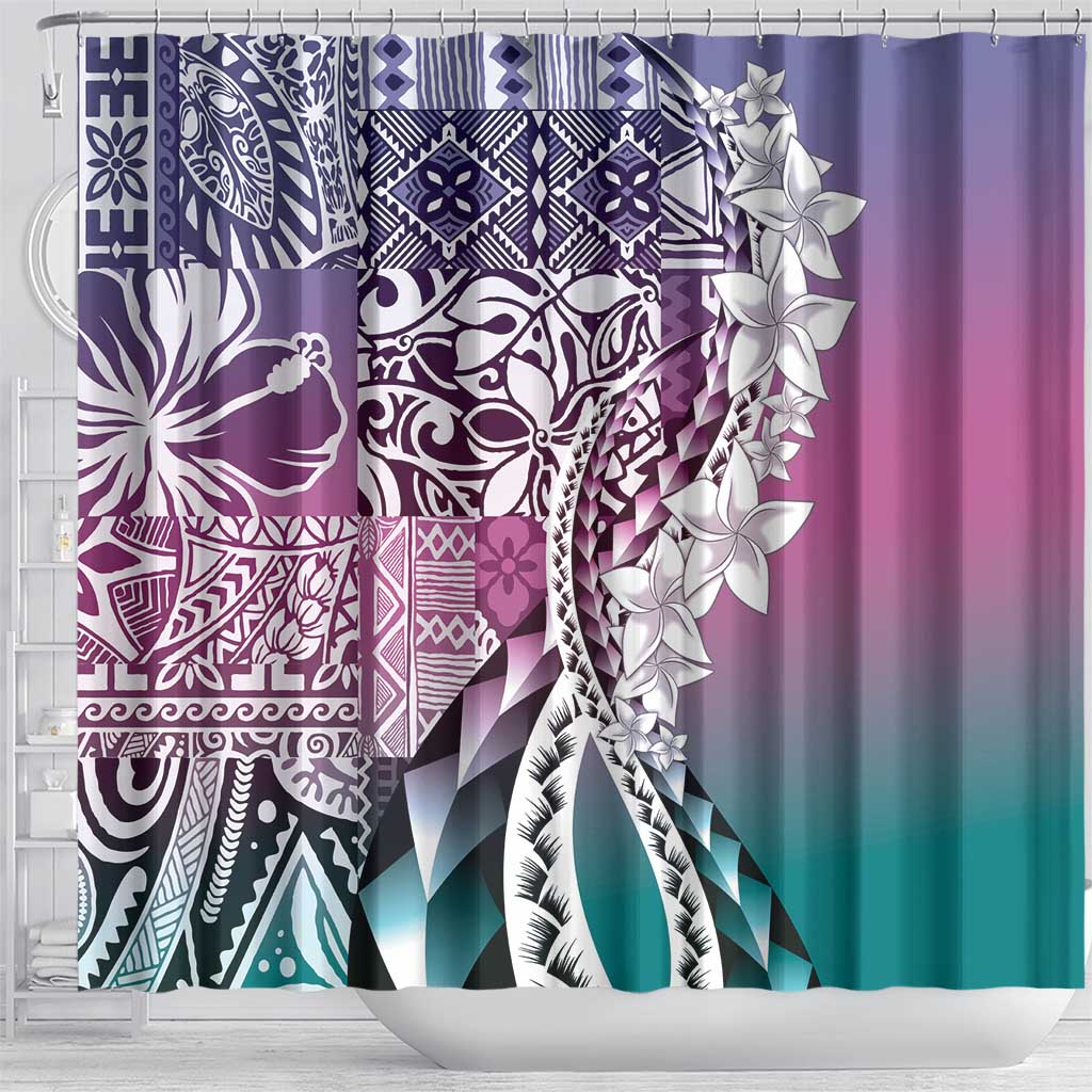 Aloha Vintage Plumeria Hawaiian Tapa Pattern Shower Curtain Gradient Hawaiian Tapa Pattern - Polynesian Pride