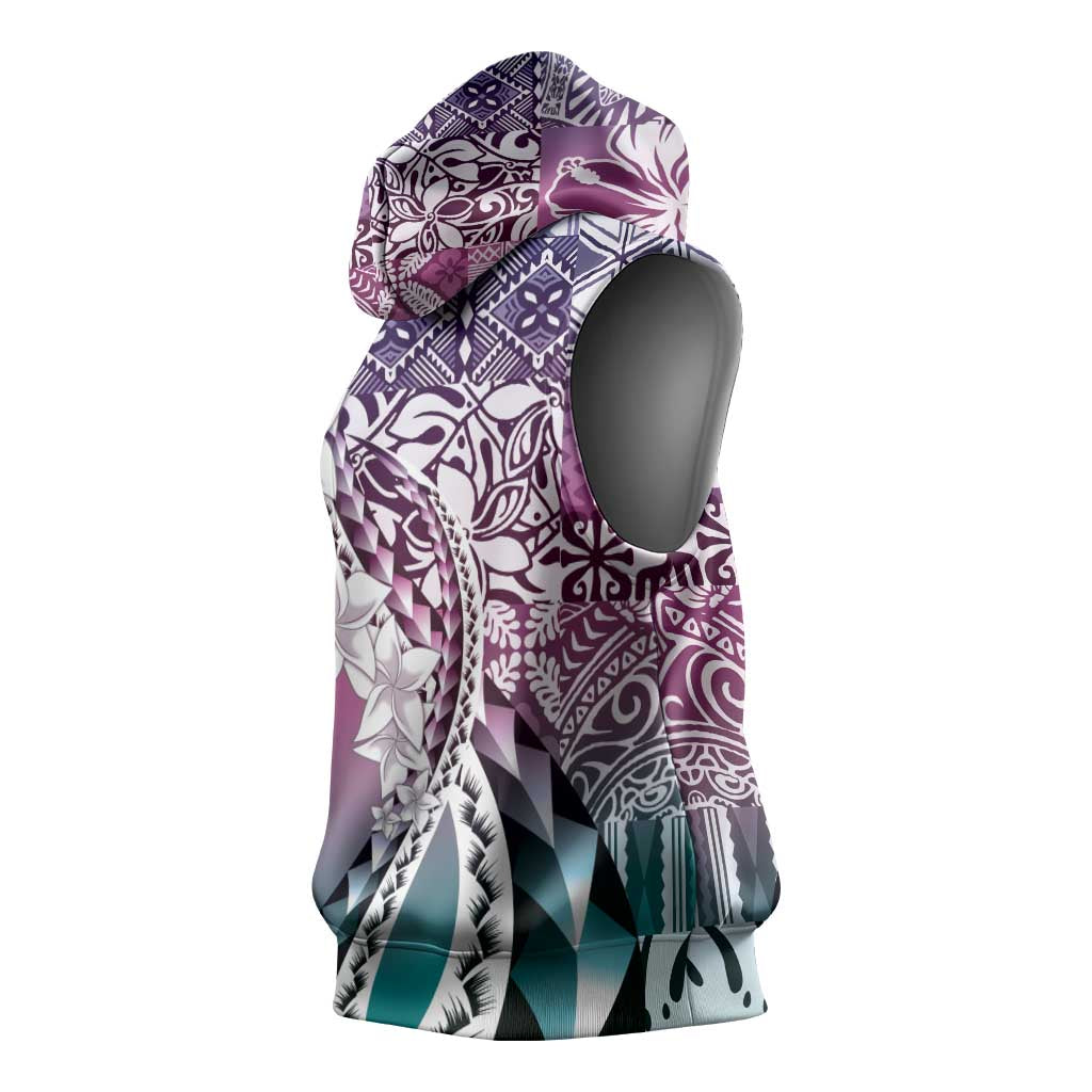 Aloha Vintage Plumeria Hawaiian Tapa Pattern Sleeveless Hoodie Gradient Hawaiian Tapa Pattern - Polynesian Pride