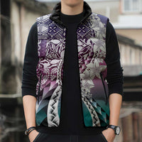 Aloha Vintage Plumeria Hawaiian Tapa Pattern Sleeveless Puffer Jacket Gradient Hawaiian Tapa Pattern - Polynesian Pride