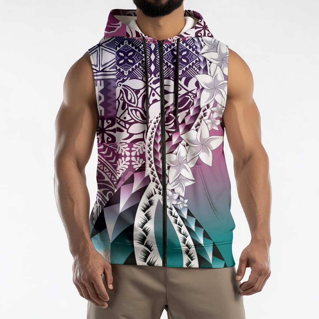 Aloha Vintage Plumeria Hawaiian Tapa Pattern Sleeveless Zip Hoodie Gradient Hawaiian Tapa Pattern LT9