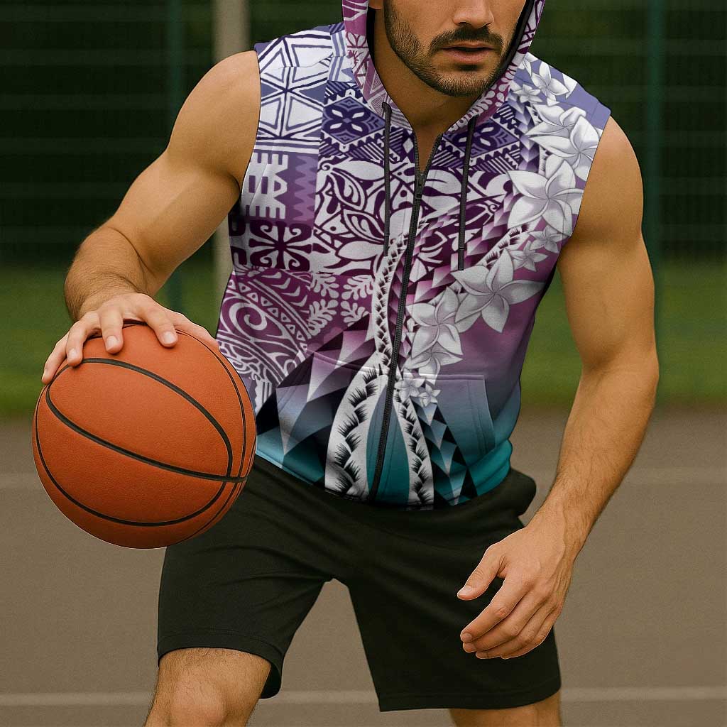 Aloha Vintage Plumeria Hawaiian Tapa Pattern Sleeveless Zip Hoodie Gradient Hawaiian Tapa Pattern LT9