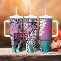 Aloha Vintage Plumeria Hawaiian Tapa Pattern Tumbler With Handle Gradient Hawaiian Tapa Pattern - Polynesian Pride