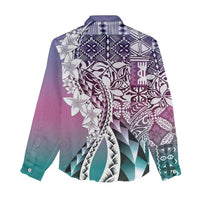 Aloha Vintage Plumeria Hawaiian Tapa Pattern Women Casual Shirt Gradient Hawaiian Tapa Pattern - Polynesian Pride