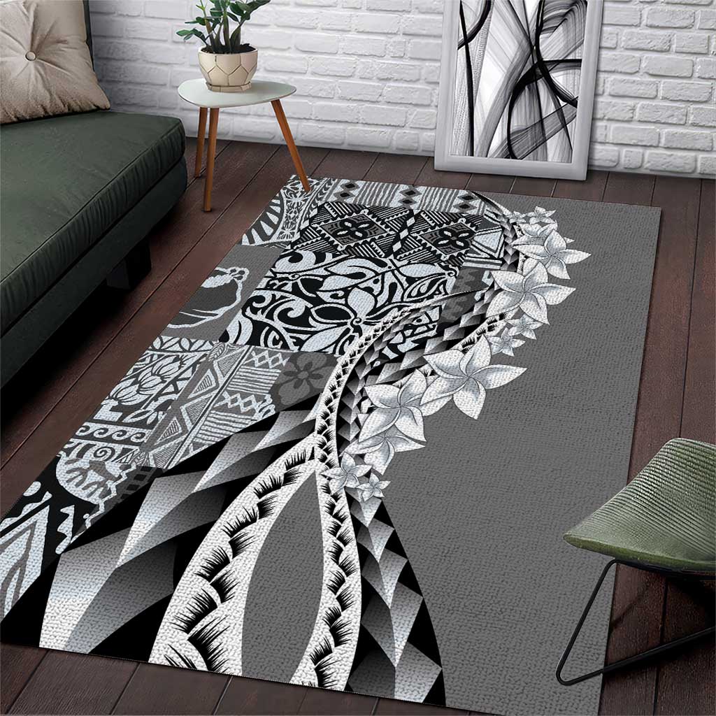 Aloha Vintage Plumeria Hawaiian Tapa Pattern Area Rug Gray Hawaiian Tapa Pattern - Polynesian Pride