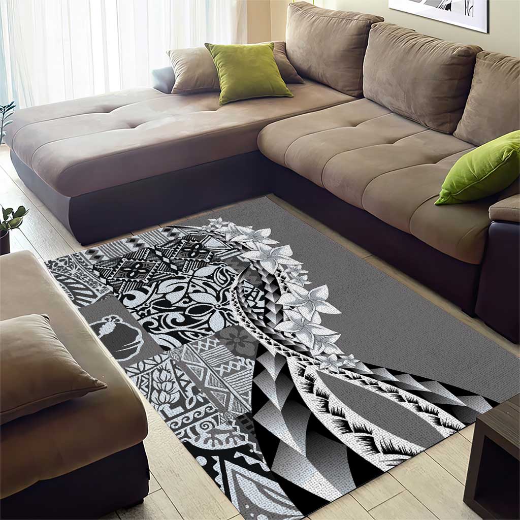 Aloha Vintage Plumeria Hawaiian Tapa Pattern Area Rug Gray Hawaiian Tapa Pattern LT9 - Polynesian Pride