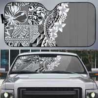 Aloha Vintage Plumeria Hawaiian Tapa Pattern Auto Sun Shade Gray Hawaiian Tapa Pattern - Polynesian Pride