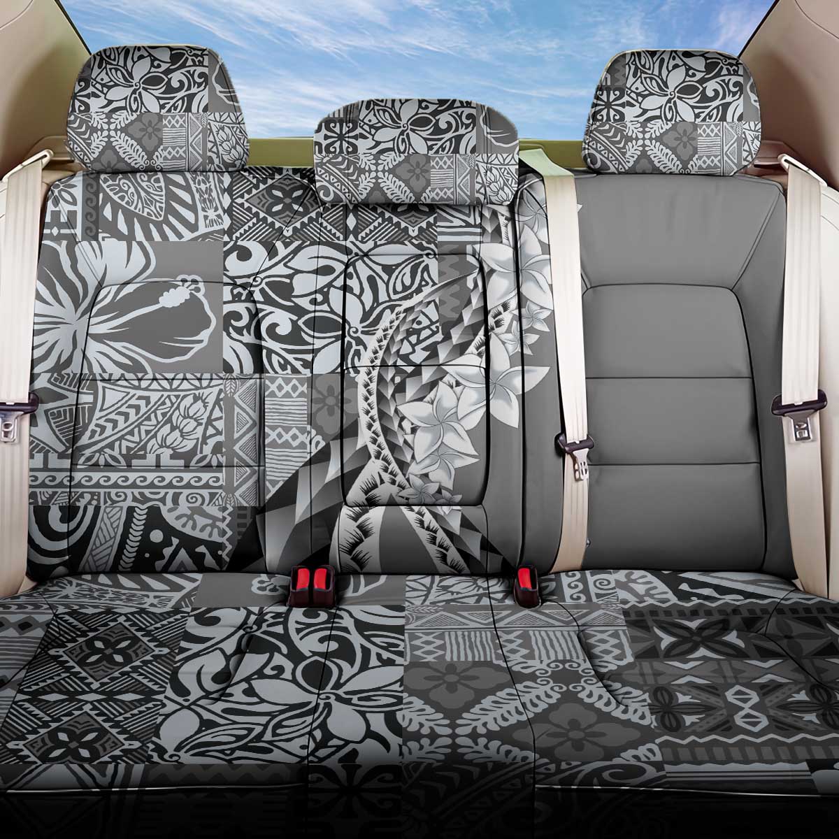 Aloha Vintage Plumeria Hawaiian Tapa Pattern Back Car Seat Cover Gray Hawaiian Tapa Pattern - Polynesian Pride