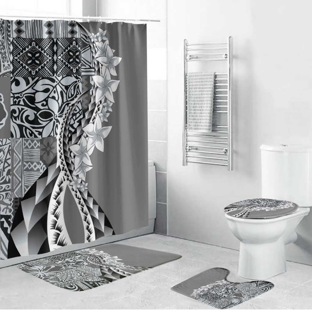 Aloha Vintage Plumeria Hawaiian Tapa Pattern Bathroom Set Gray Hawaiian Tapa Pattern - Polynesian Pride