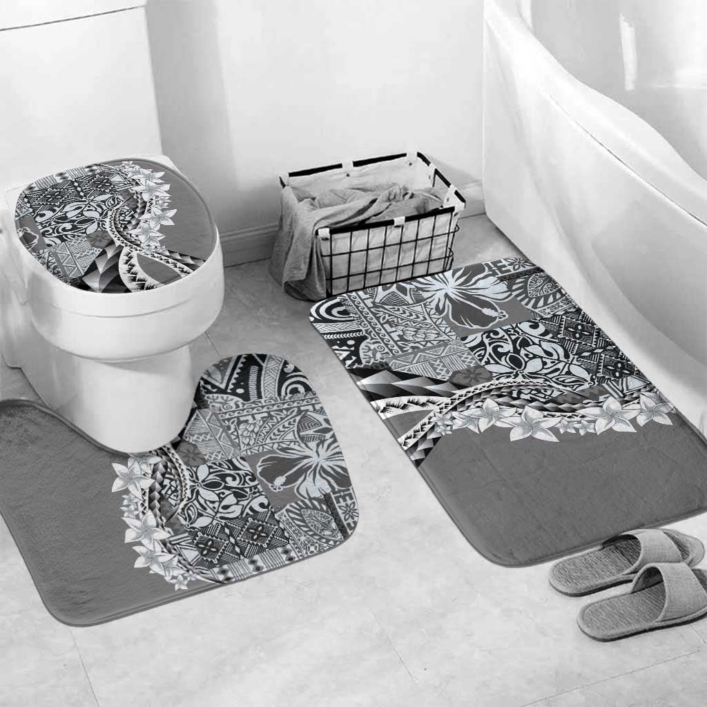 Aloha Vintage Plumeria Hawaiian Tapa Pattern Bathroom Set Gray Hawaiian Tapa Pattern - Polynesian Pride