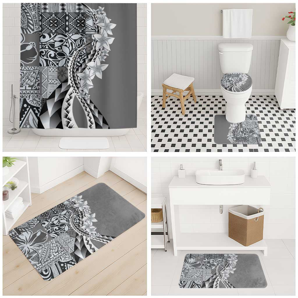 Aloha Vintage Plumeria Hawaiian Tapa Pattern Bathroom Set Gray Hawaiian Tapa Pattern - Polynesian Pride