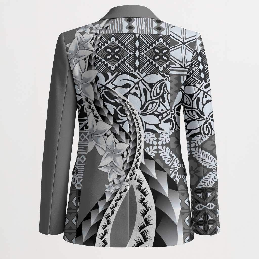 Aloha Vintage Plumeria Hawaiian Tapa Pattern Blazer Gray Hawaiian Tapa Pattern - Polynesian Pride