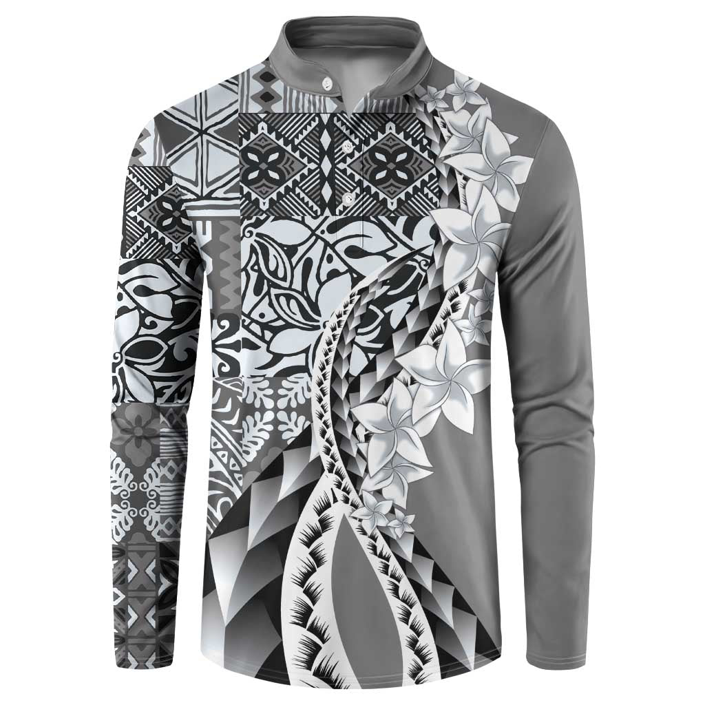 Aloha Vintage Plumeria Hawaiian Tapa Pattern Button Sweatshirt Gray Hawaiian Tapa Pattern - Polynesian Pride