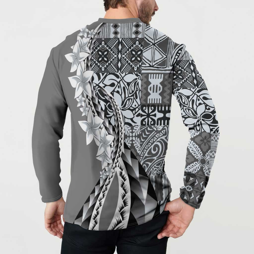 Aloha Vintage Plumeria Hawaiian Tapa Pattern Button Sweatshirt Gray Hawaiian Tapa Pattern - Polynesian Pride