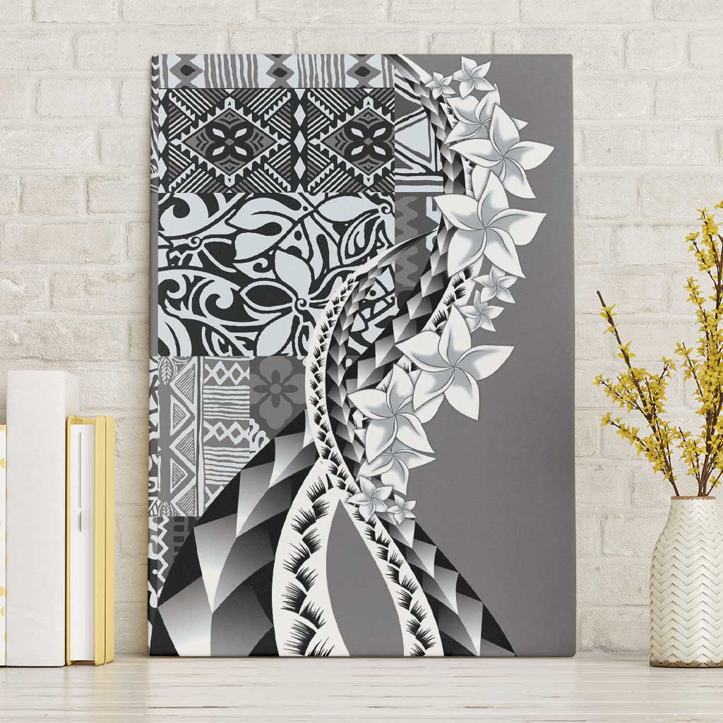 Aloha Vintage Plumeria Hawaiian Tapa Pattern Canvas Wall Art Gray Hawaiian Tapa Pattern - Polynesian Pride