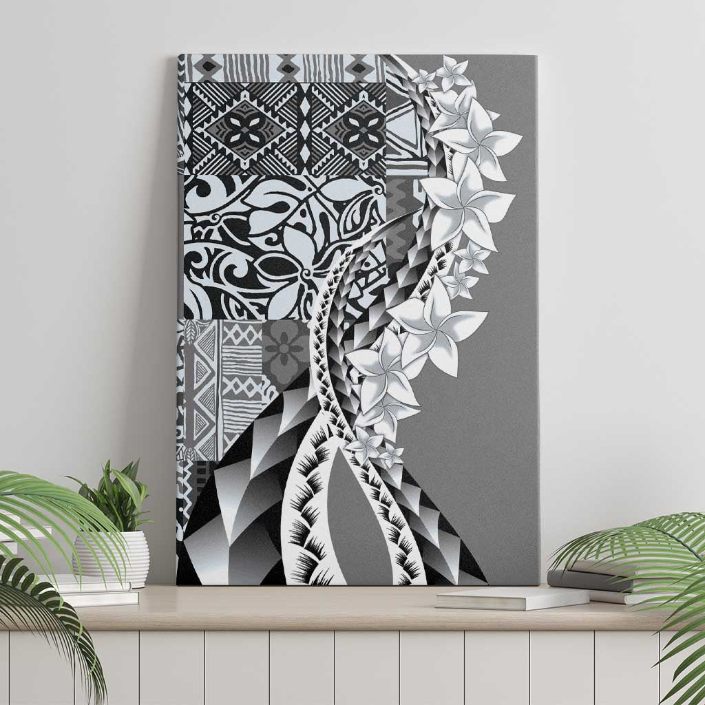 Aloha Vintage Plumeria Hawaiian Tapa Pattern Canvas Wall Art Gray Hawaiian Tapa Pattern - Polynesian Pride