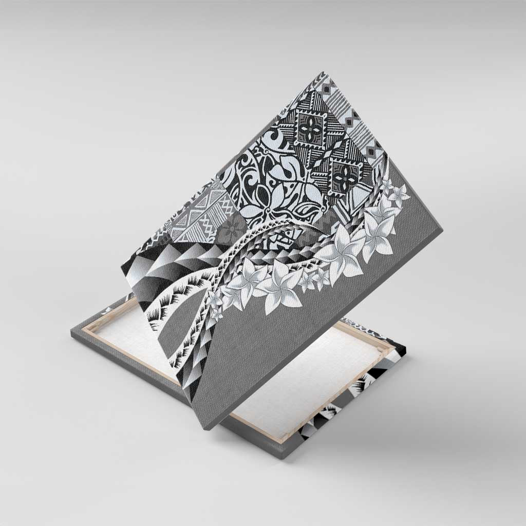 Aloha Vintage Plumeria Hawaiian Tapa Pattern Canvas Wall Art Gray Hawaiian Tapa Pattern - Polynesian Pride