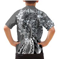 Aloha Vintage Plumeria Hawaiian Tapa Pattern Family Matching Mermaid Dress and Hawaiian Shirt Gray Hawaiian Tapa Pattern - Polynesian Pride
