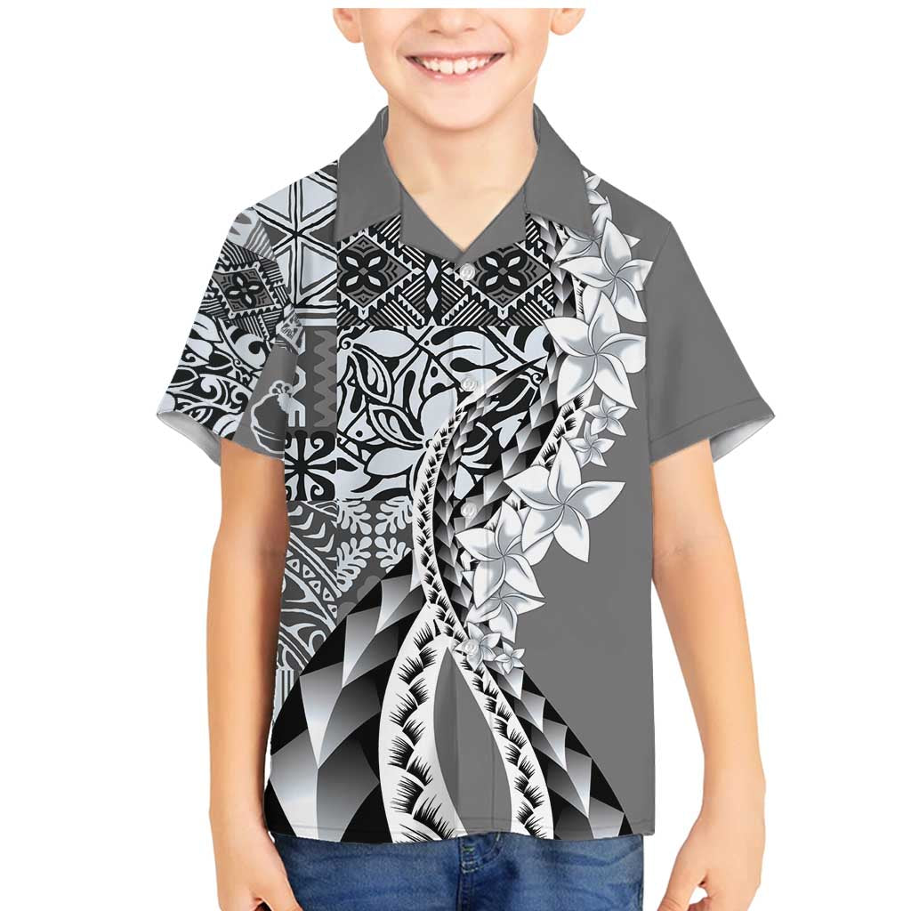 Aloha Vintage Plumeria Hawaiian Tapa Pattern Family Matching Mermaid Dress and Hawaiian Shirt Gray Hawaiian Tapa Pattern - Polynesian Pride