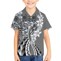 Aloha Vintage Plumeria Hawaiian Tapa Pattern Family Matching Summer Maxi Dress and Hawaiian Shirt Gray Hawaiian Tapa Pattern - Polynesian Pride