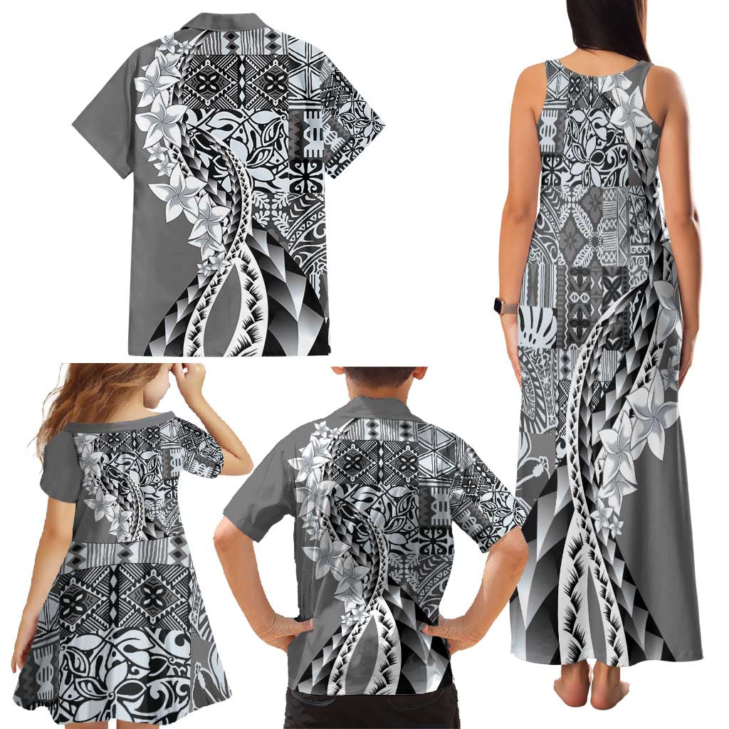 Aloha Vintage Plumeria Hawaiian Tapa Pattern Family Matching Tank Maxi Dress and Hawaiian Shirt Gray Hawaiian Tapa Pattern - Polynesian Pride