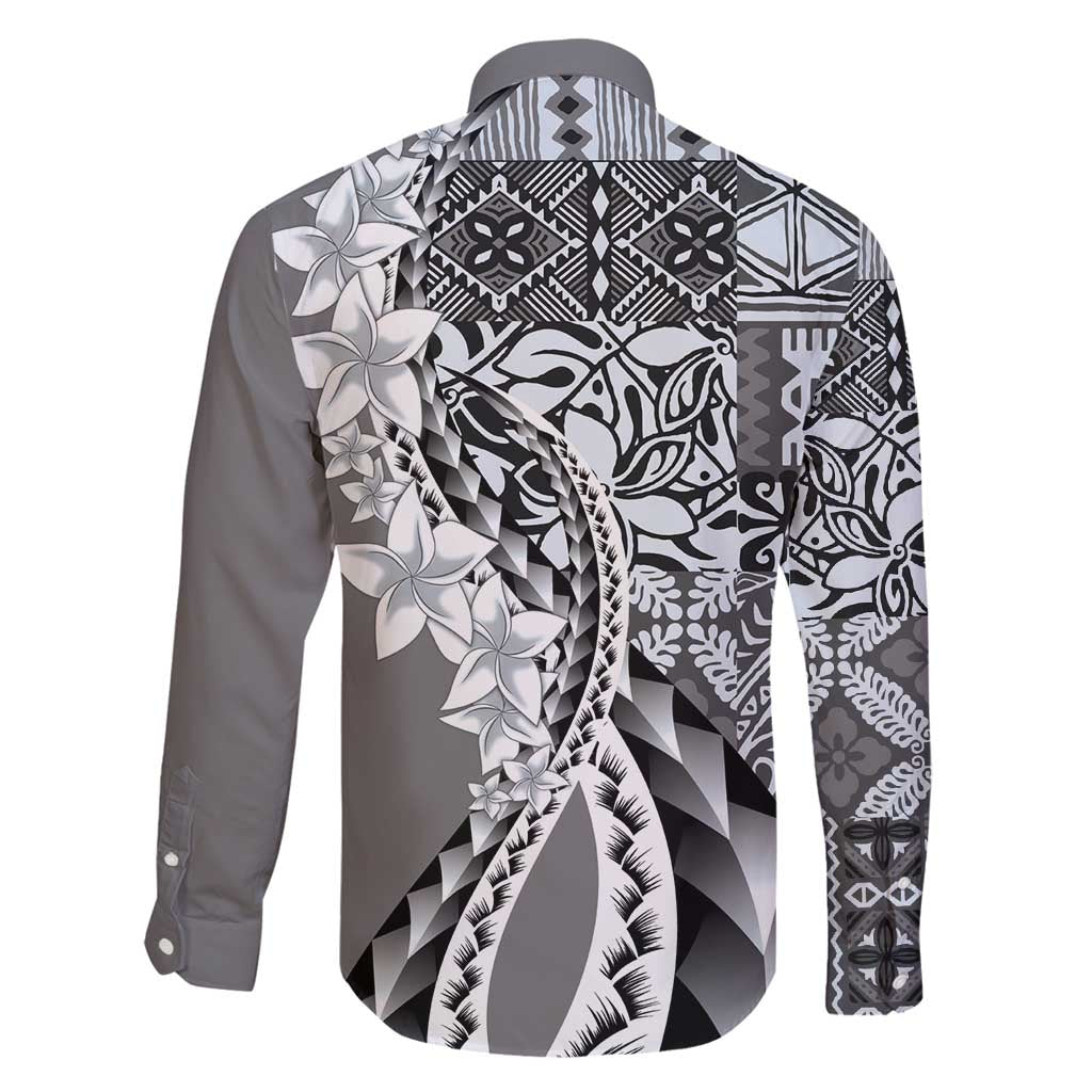 Aloha Vintage Plumeria Hawaiian Tapa Pattern Family Matching Tank Maxi Dress and Hawaiian Shirt Gray Hawaiian Tapa Pattern - Polynesian Pride