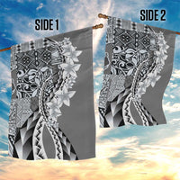 Aloha Vintage Plumeria Hawaiian Tapa Pattern Garden Flag Gray Hawaiian Tapa Pattern - Polynesian Pride