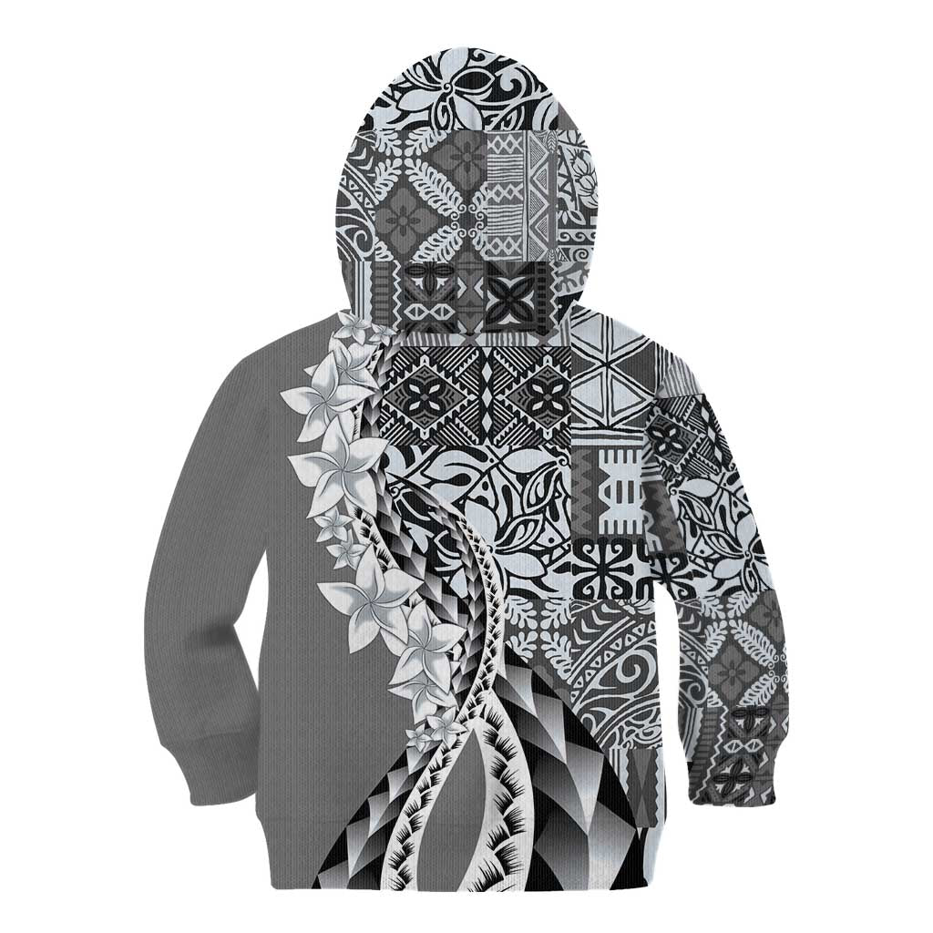 Aloha Vintage Plumeria Hawaiian Tapa Pattern Kid Hoodie Gray Hawaiian Tapa Pattern - Polynesian Pride