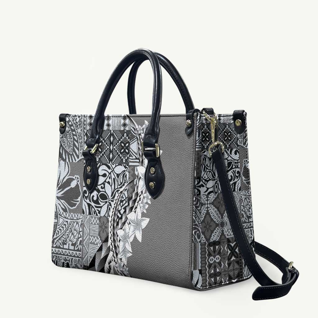 Aloha Vintage Plumeria Hawaiian Tapa Pattern Leather Bag Gray Hawaiian Tapa Pattern - Polynesian Pride