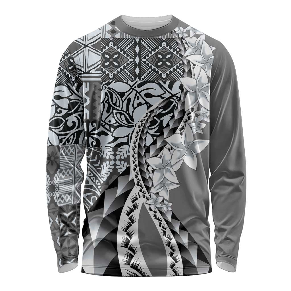 Aloha Vintage Plumeria Hawaiian Tapa Pattern Long Sleeve Shirt Gray Hawaiian Tapa Pattern - Polynesian Pride