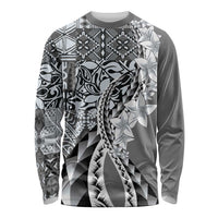 Aloha Vintage Plumeria Hawaiian Tapa Pattern Long Sleeve Shirt Gray Hawaiian Tapa Pattern - Polynesian Pride