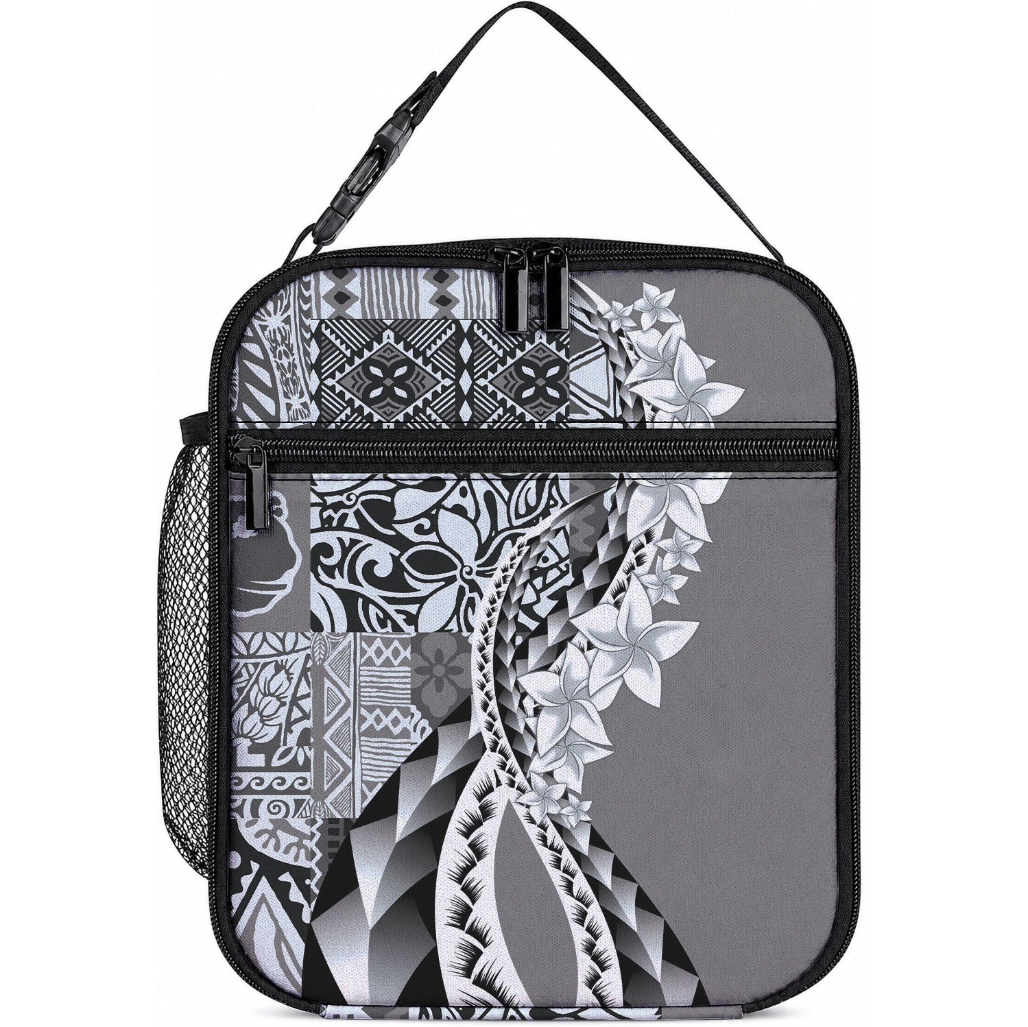 Aloha Vintage Plumeria Hawaiian Tapa Pattern Lunch Bag Gray Hawaiian Tapa Pattern LT9 10.2 × 8.3 × 4.3 inch Gray - Polynesian Pride