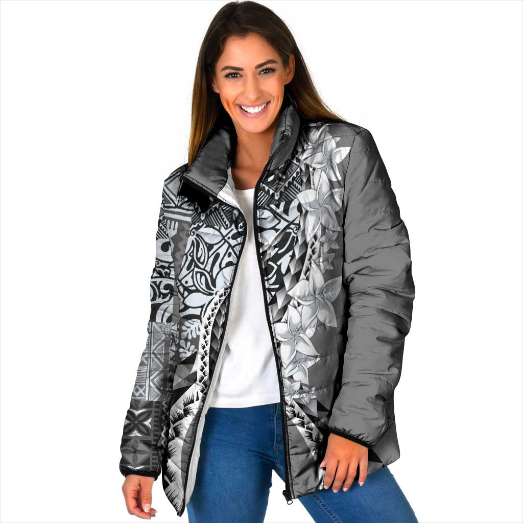 Aloha Vintage Plumeria Hawaiian Tapa Pattern Padded Jacket Gray Hawaiian Tapa Pattern - Polynesian Pride