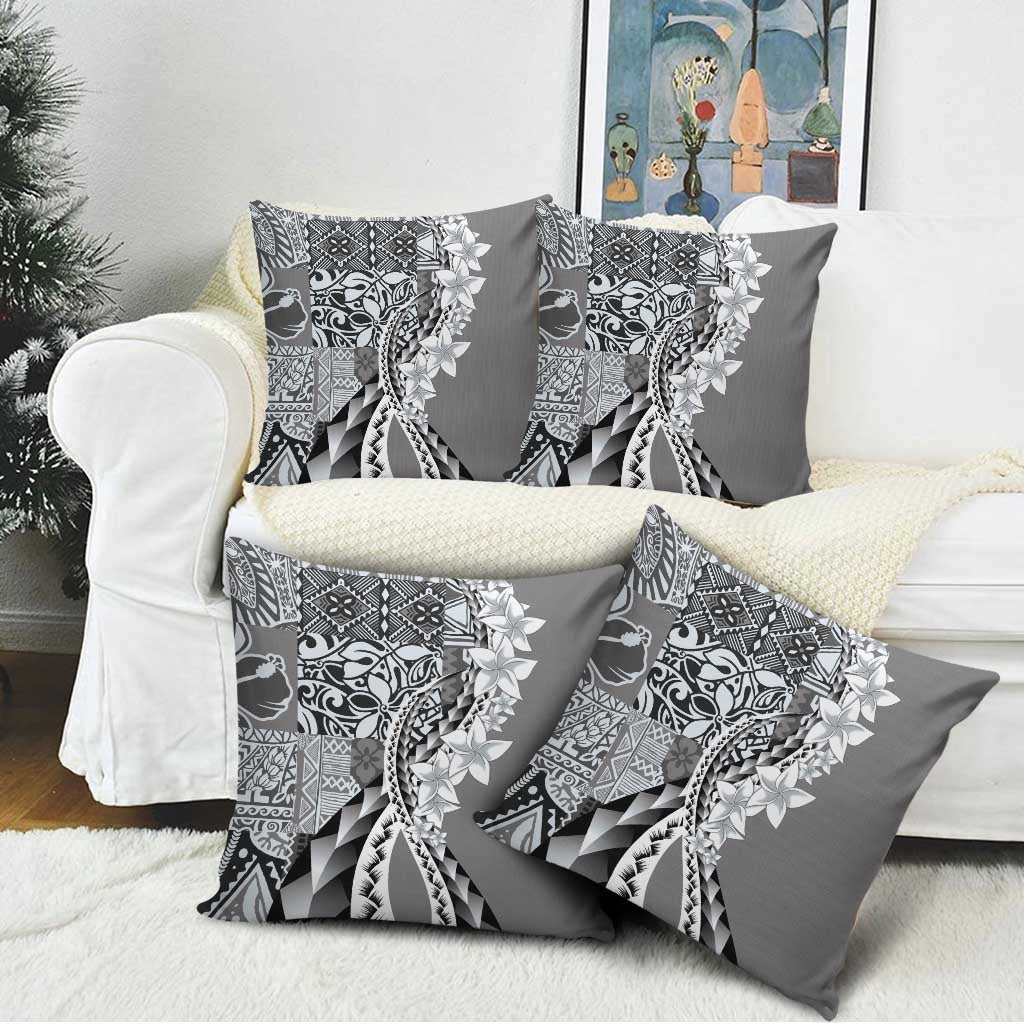 Aloha Vintage Plumeria Hawaiian Tapa Pattern Pillow Cover Gray Hawaiian Tapa Pattern - Polynesian Pride
