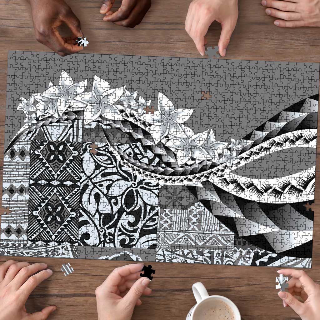 Aloha Vintage Plumeria Hawaiian Tapa Pattern Puzzle Gray Hawaiian Tapa Pattern - Polynesian Pride