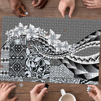 Aloha Vintage Plumeria Hawaiian Tapa Pattern Puzzle Gray Hawaiian Tapa Pattern - Polynesian Pride