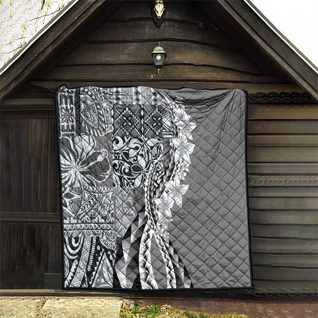 Aloha Vintage Plumeria Hawaiian Tapa Pattern Quilt Gray Hawaiian Tapa Pattern - Polynesian Pride
