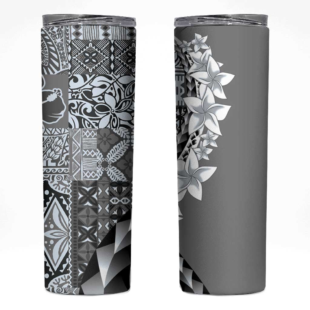 Aloha Vintage Plumeria Hawaiian Tapa Pattern Skinny Tumbler Gray Hawaiian Tapa Pattern - Polynesian Pride