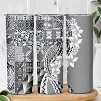 Aloha Vintage Plumeria Hawaiian Tapa Pattern Skinny Tumbler Gray Hawaiian Tapa Pattern - Polynesian Pride