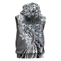 Aloha Vintage Plumeria Hawaiian Tapa Pattern Sleeveless Hoodie Gray Hawaiian Tapa Pattern - Polynesian Pride