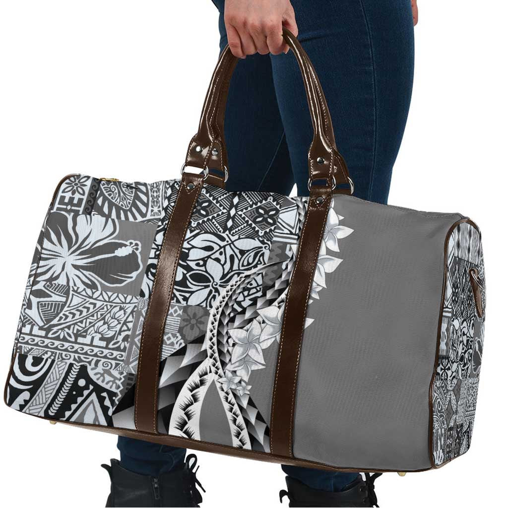 Aloha Vintage Plumeria Hawaiian Tapa Pattern Travel Bag Gray Hawaiian Tapa Pattern - Polynesian Pride